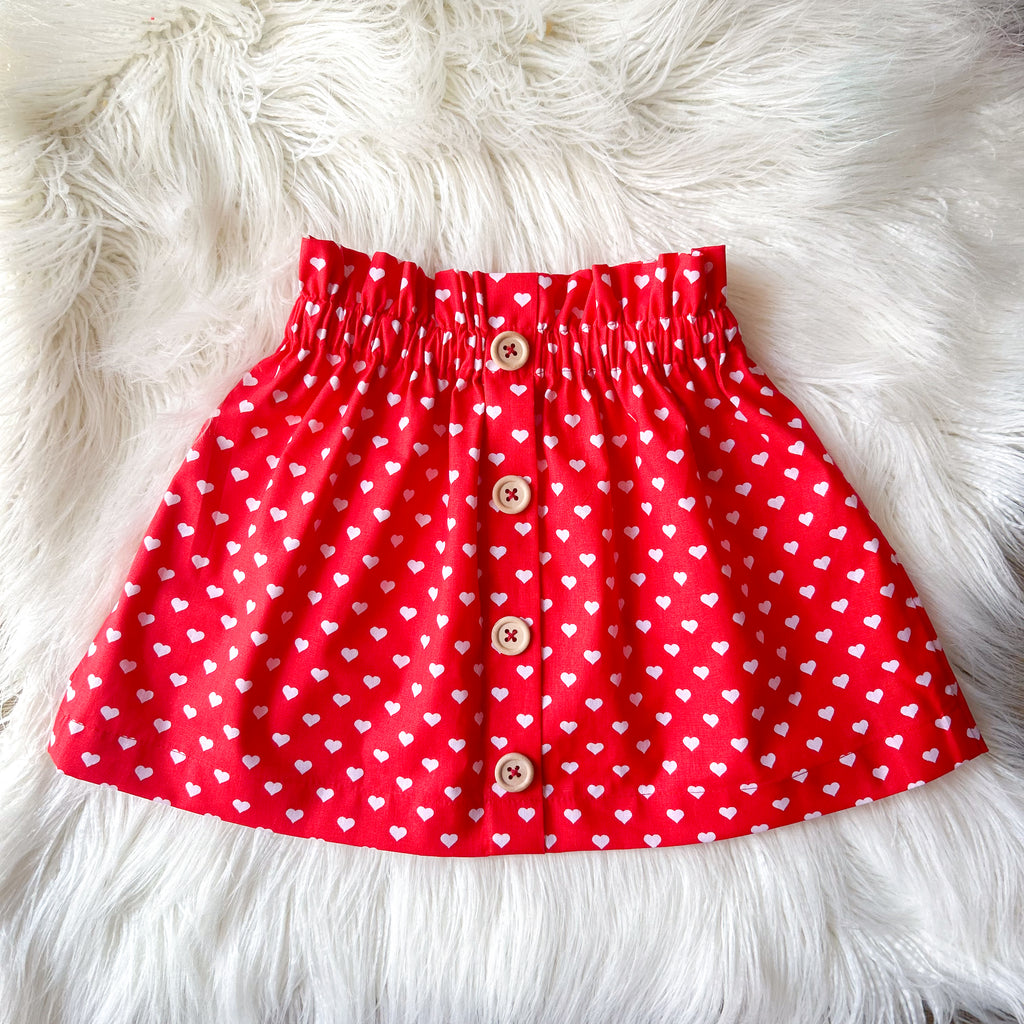 Valentina Skirt - Valentine's Day Love Hearts Paperbag Waist Button Skirt