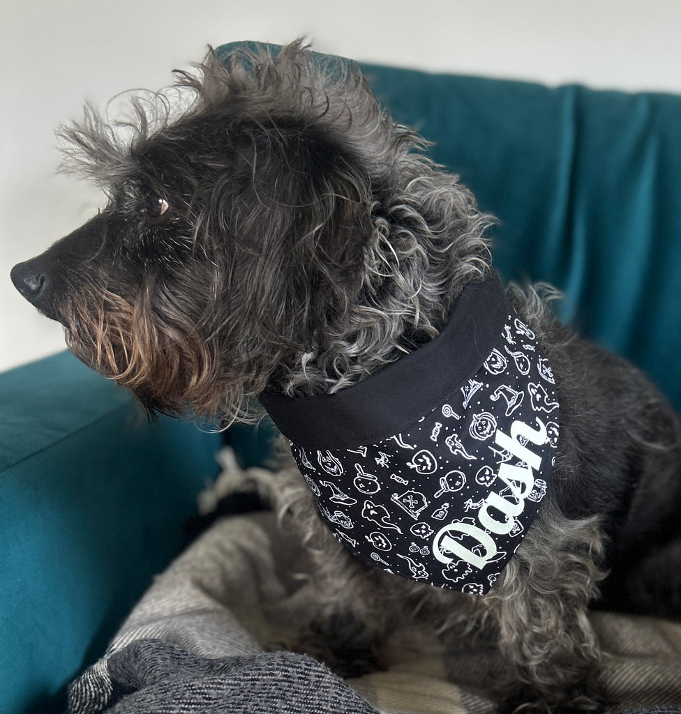Dog Bandana - Halloween Black and White Print