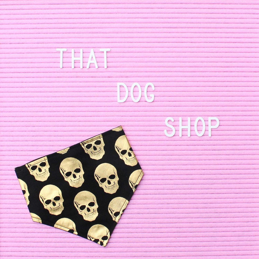 Dog Bandana - Black/Gold Skull Print-That Dog Shop