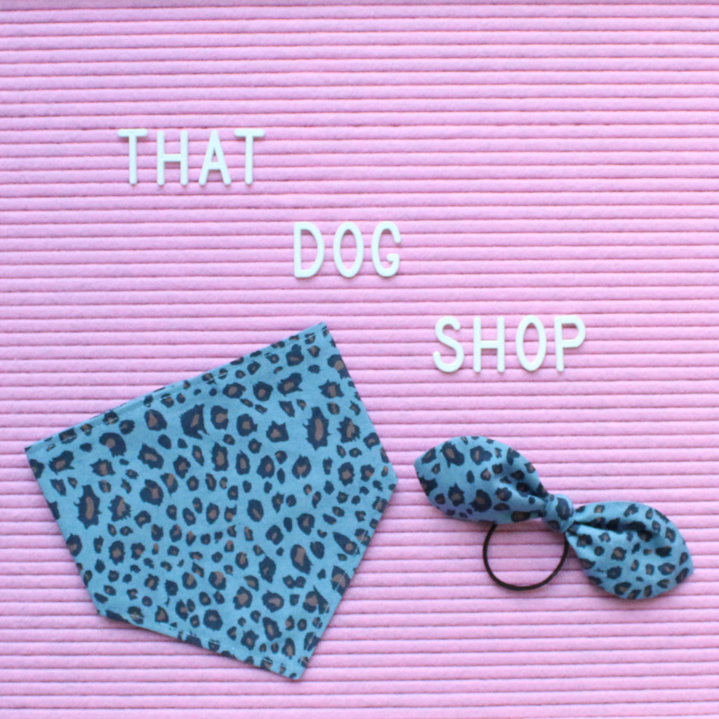 My Dog & Me Bow & Bandana Set - Leopard Print Chambray Denim