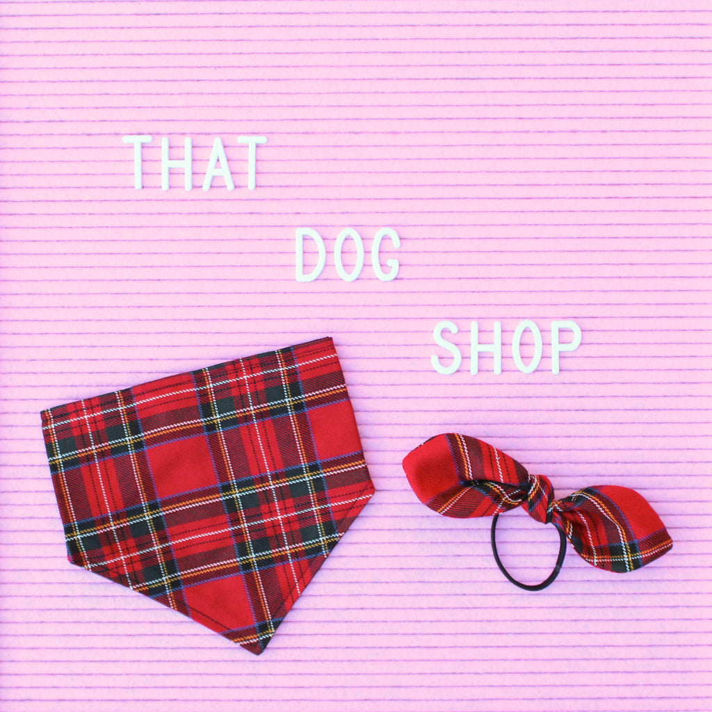 My Dog & Me Bow & Bandana Set - Red Tartan