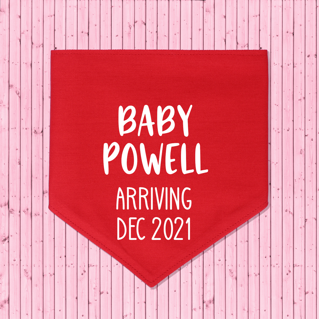 Pregnancy Announcement Dog Bandana Last Name/Due Date - Red