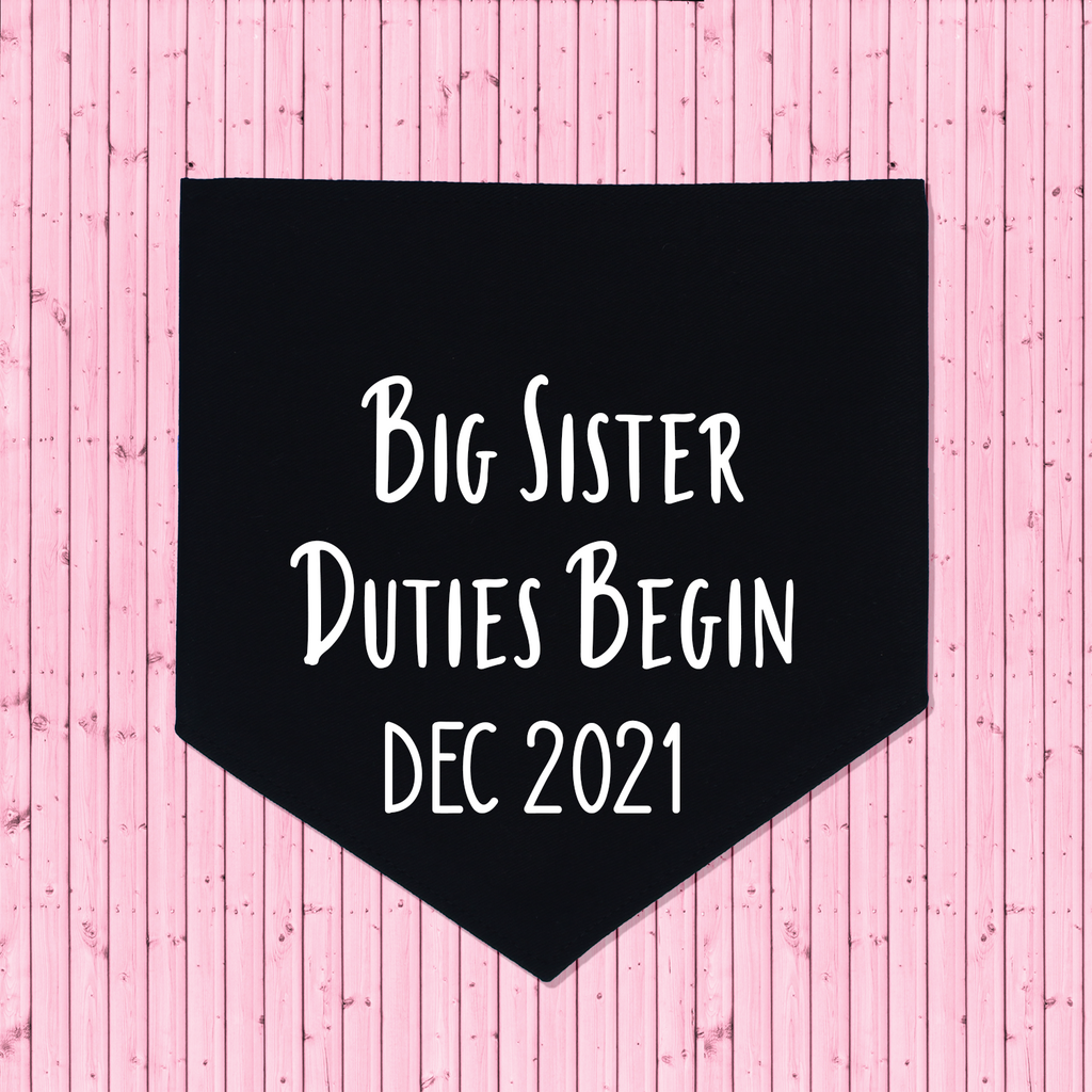 Pregnancy Announcement Dog Bandana Big Brother/Big Sister Duties Begin - Black
