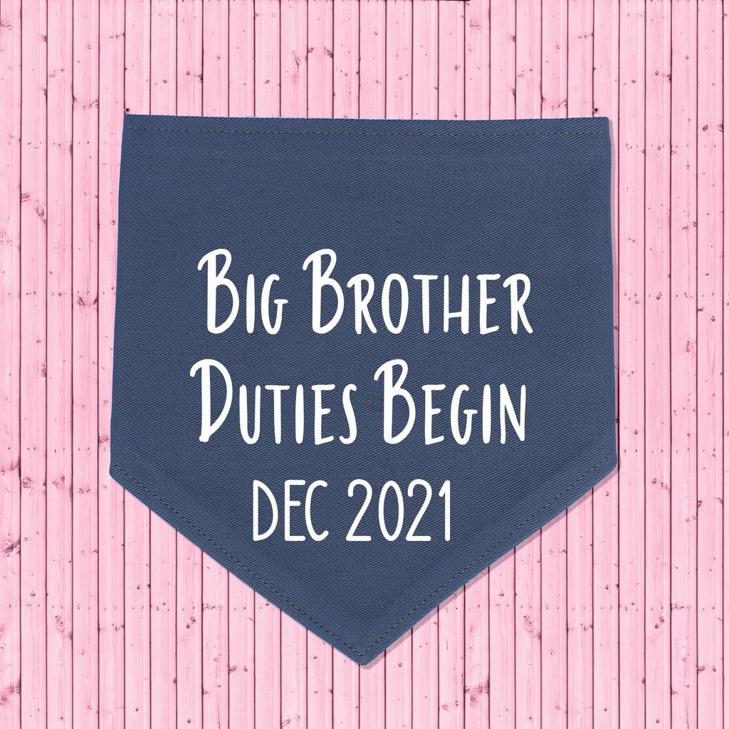 Pregnancy Announcement Dog Bandana Big Brother/Big Sister Duties Begin - Grey