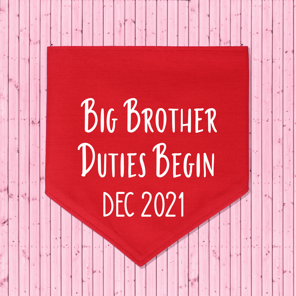 Pregnancy Announcement Dog Bandana Big Brother/Big Sister Duties Begin - Red