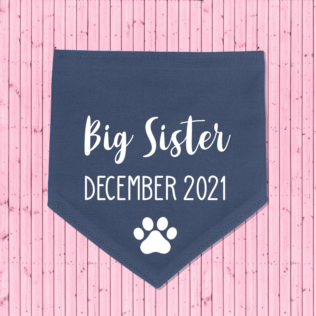 Pregnancy Announcement Dog Bandana Big Brother/Big Sister - Grey