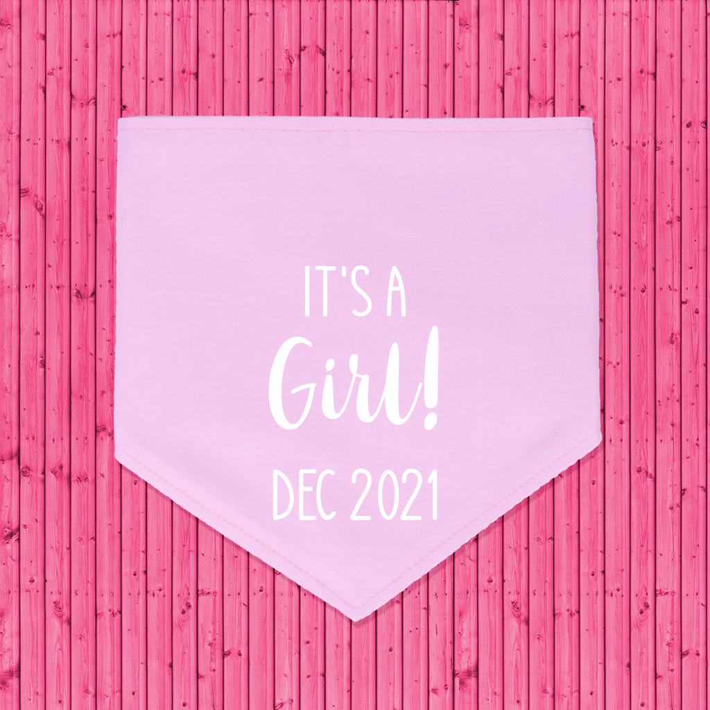 Gender Reveal Announcement Dog Bandana It's a Girl! - Pink