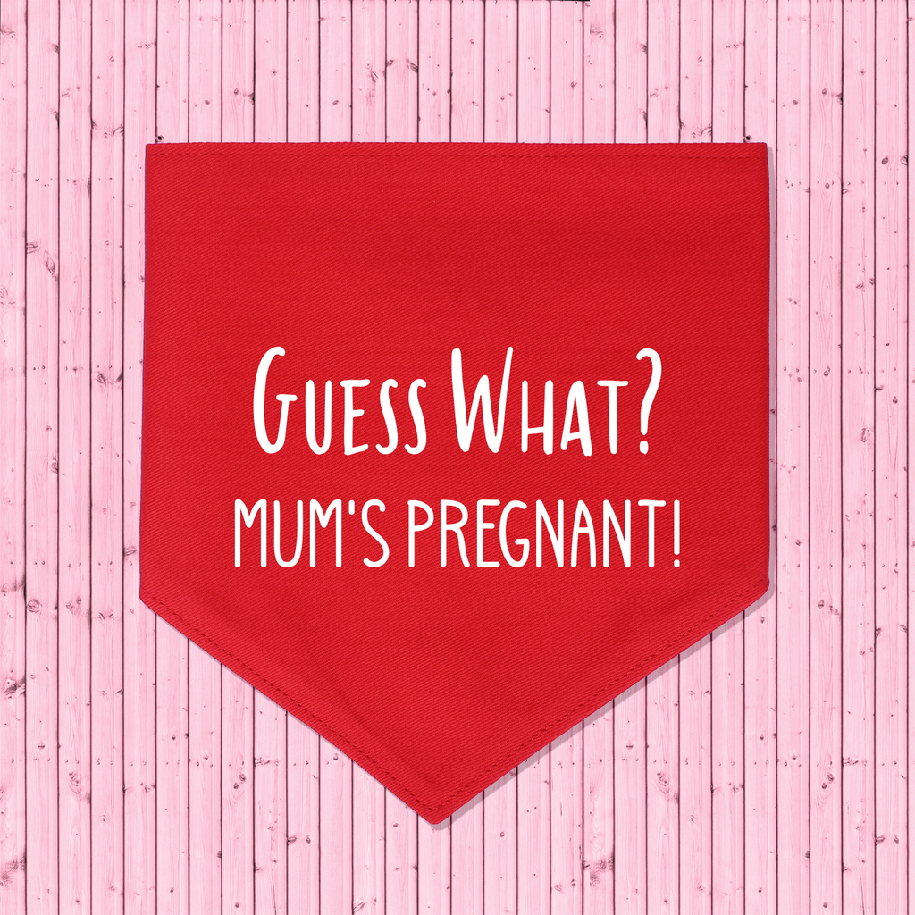 Pregnancy Announcement Dog Bandana Guess What? Mum's Pregnant! - Red